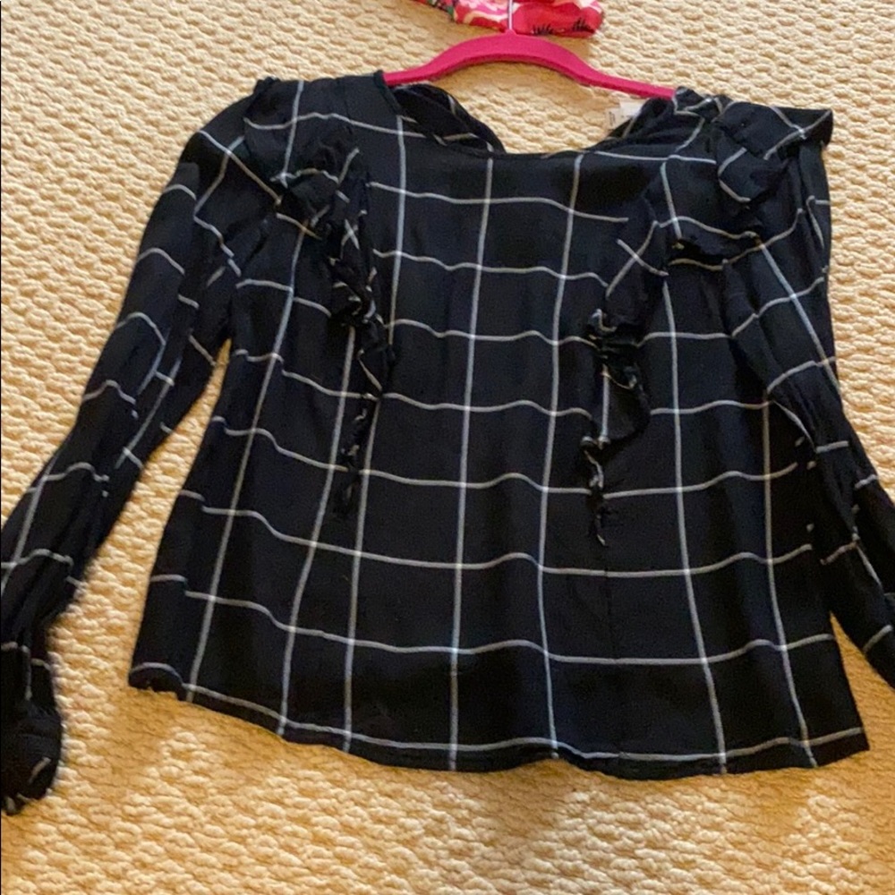 Ruffle plaid blouse